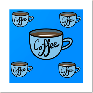 Coffee pattern in blue Posters and Art